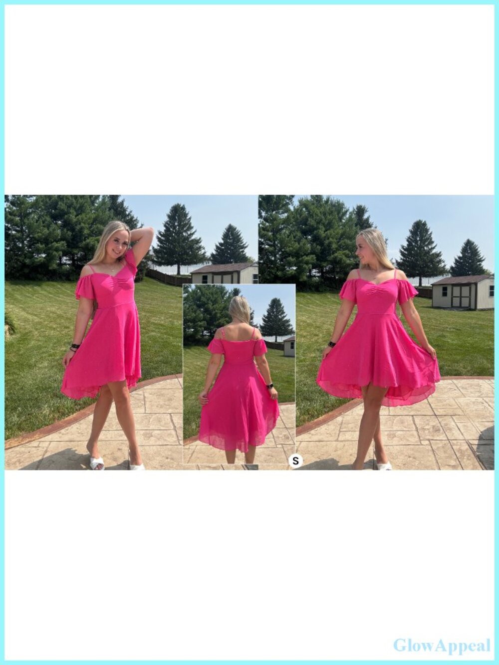 High Low Prom Dress with Soft Glitter Fabric, Cold Shoulder, Sweetheart Neck, - Picture 5 of 6